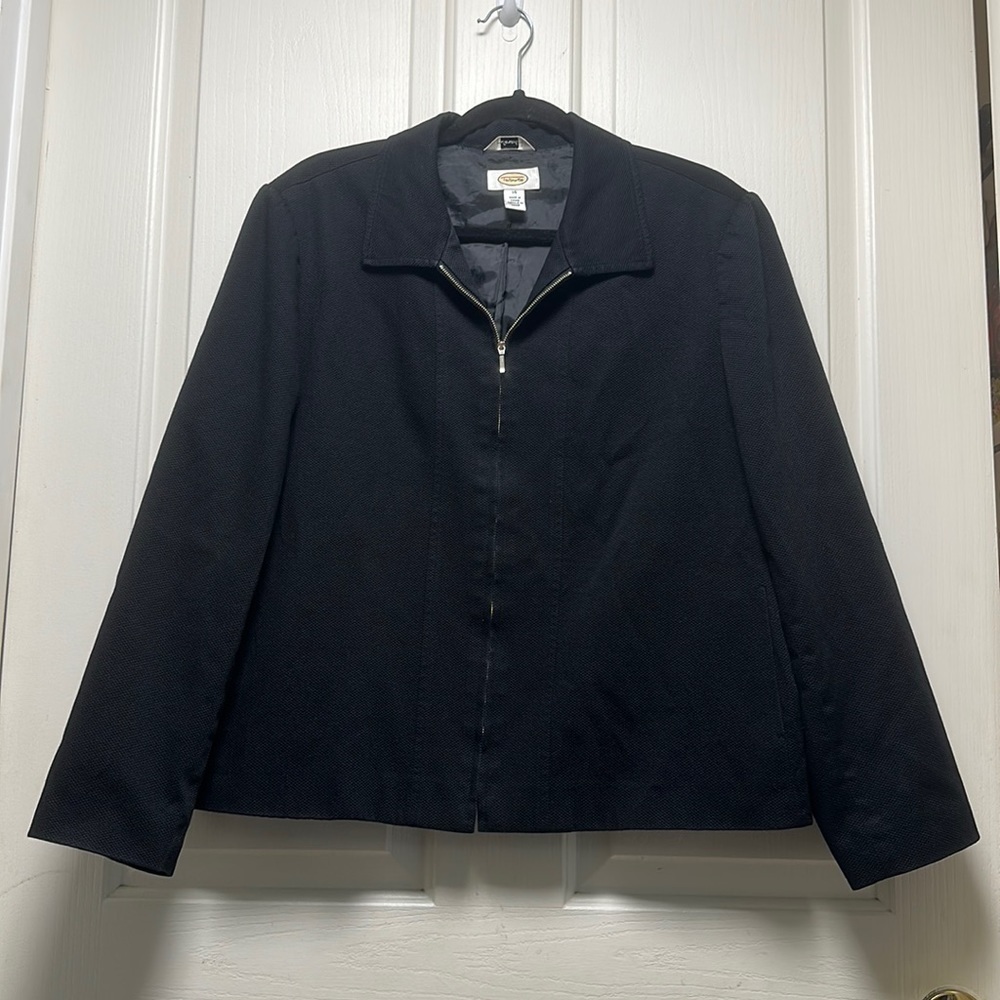 TALBOTS Black Stretch Cotton Full Zip Jacket Sz 14